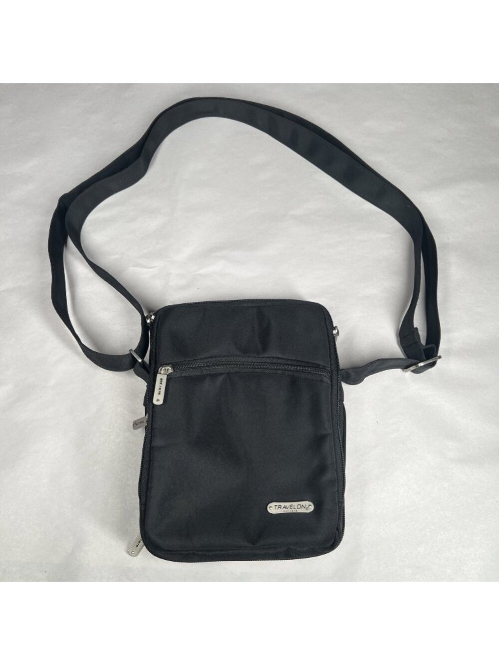 Travelon Expandable Organizer Crossbody Bag Black Nylon 3 Compartment Travel Pur